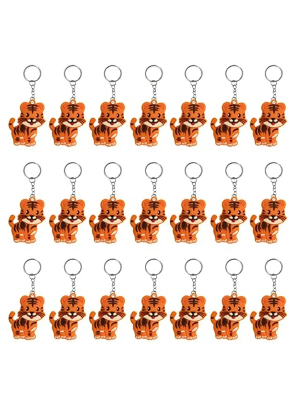 24 Pack Tiger Keychains Jungle Animal Safari Party Favors Non-Toxic